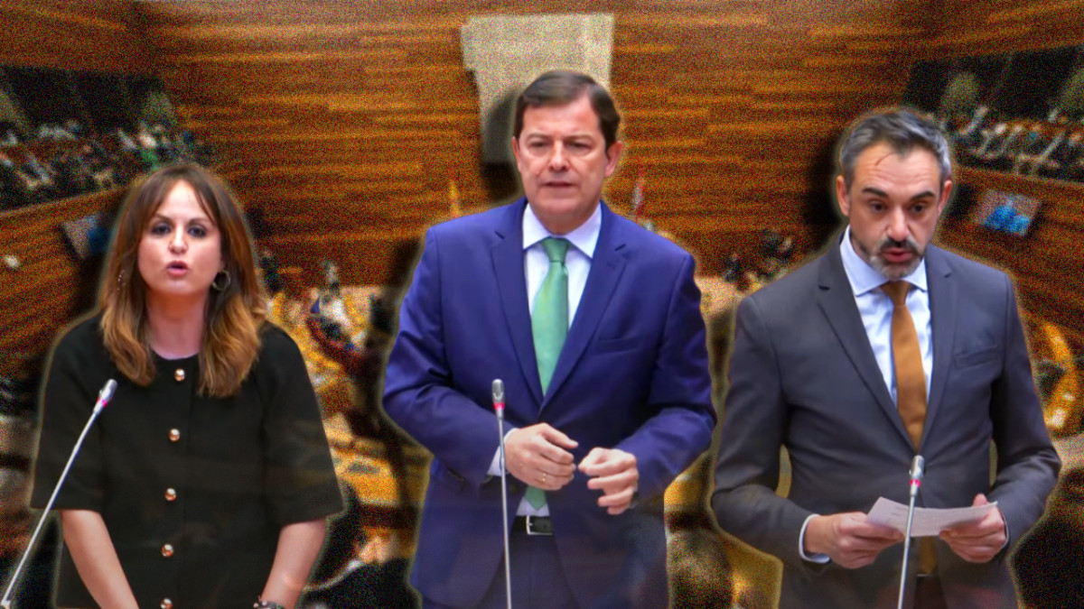 Imagen: El presidente Alfonso Fernández Mañueco responde desde su escaño a las duras críticas de Patricia Gómez Urbán y David Hierro durante el pleno en las Cortes de Castilla y León.