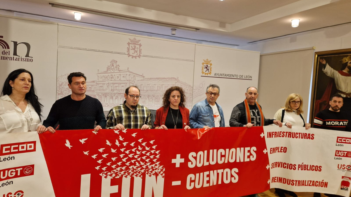 Imagen: Rueda de prensa de los sindicatos convocantes del 16-F