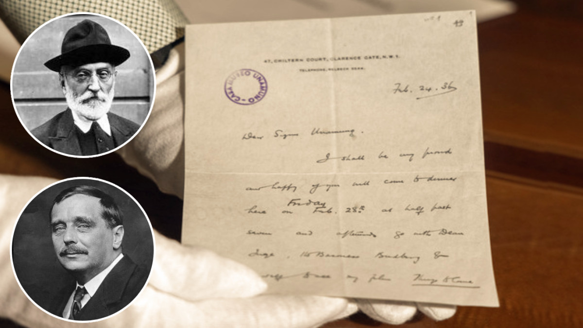 Imagen:  Carta manuscrita de H.G. Wells dirigida a Miguel de Unamuno| Foto ICAL - Susana Martín.. Arriba Unamuno, abajo Wells.