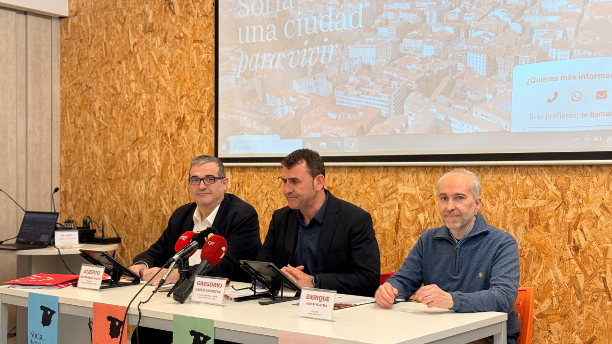 Imagen: El presidente de la Cámara, Alberto Santamaría, y el concejal de Industria y Empleo del Ayuntamiento de Soria, Goyo García, han presentado los datos del proyecto.