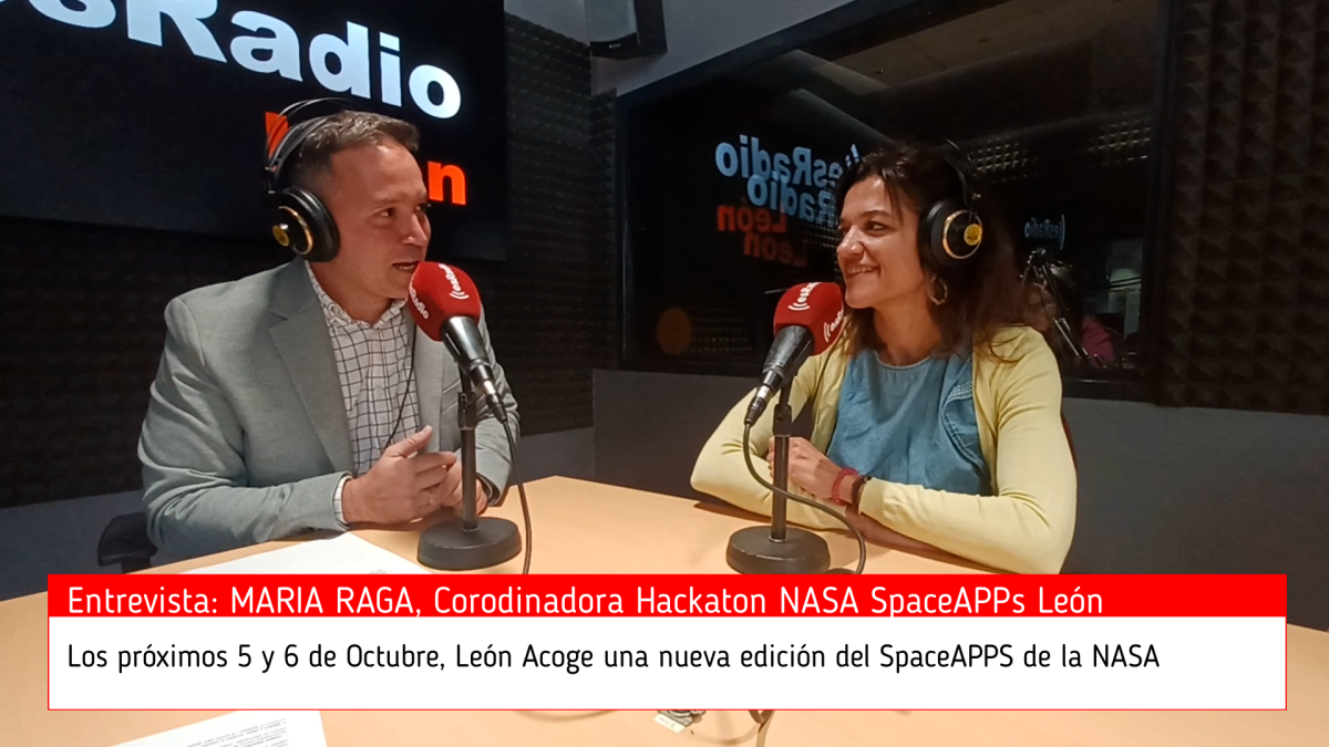 Imagen: María Raga, Coordinadora de Spaceapps León y Arturo Martínez, Director del Programa Es La Mañana de León. Foto: Leticia López