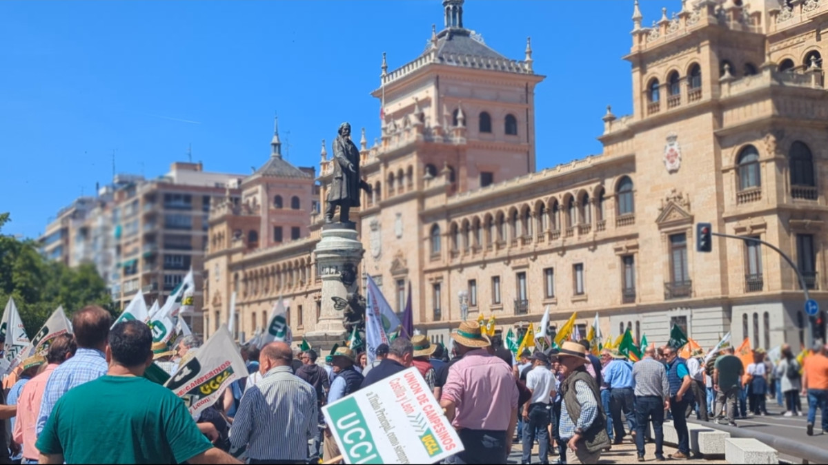 Imagen: esRadio CyL | Agricultores y ganaderos de Castilla y León protestan en una manifestación masiva con tractores por la crisis de precios y costes de producción
