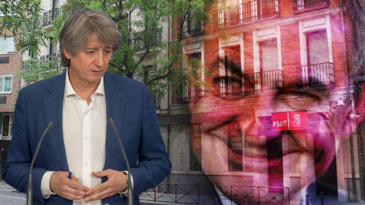 Imagen: Composición visual a partir de la rueda de prensa del portavoz socialista Carlos Martínez en las Cortes de Castilla y León donde se ha valorado el alcance de la investigación judicial del caso Leire y la entrada de la Guardia Civil en Ferraz.