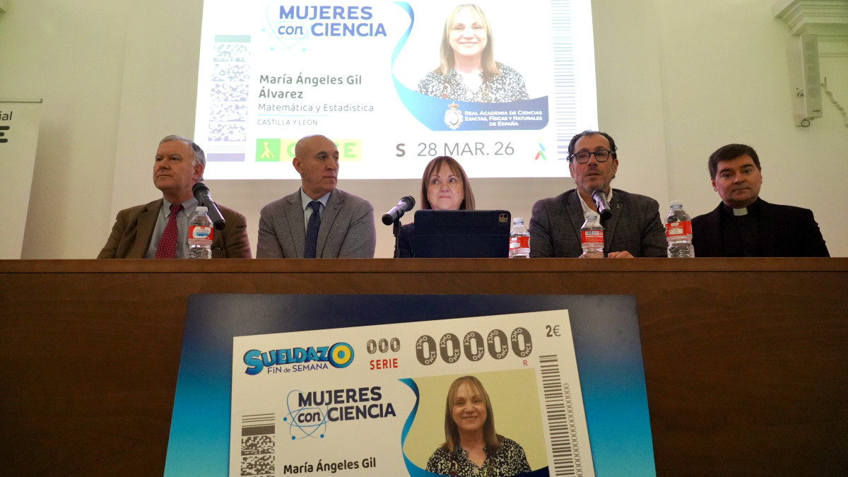 Imagen: - Presentación del cupón de la ONCE dedicado a la matemática Mª Ángeles Gil Álvarez que pertenece a la serie ‘Mujeres con Ciencia’