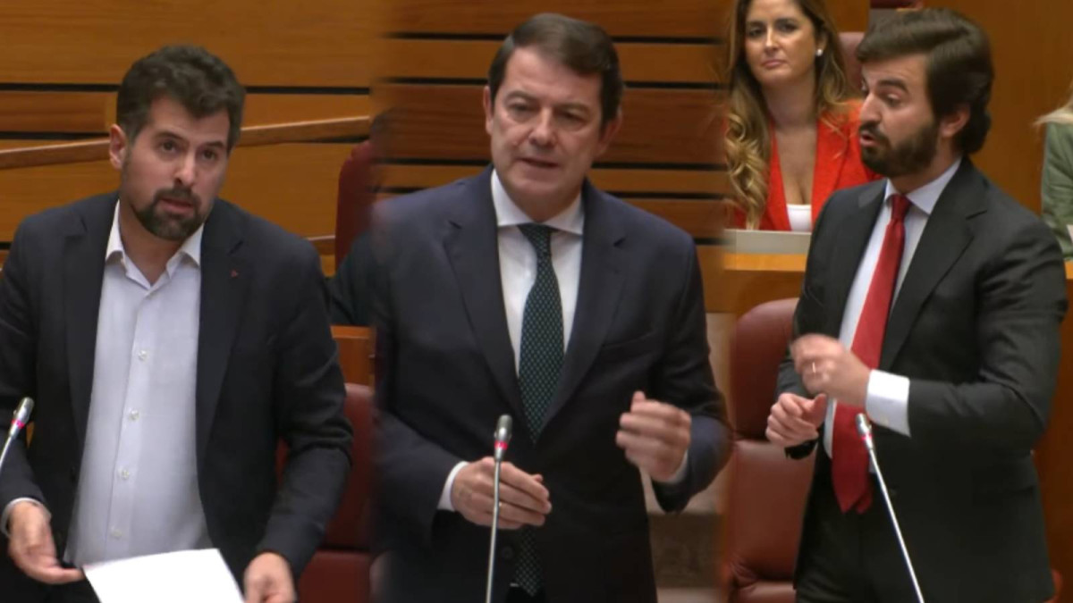 Imagen:  Luis Tundaca, Alfonso Fernández Mañueco y Juan Garcia Gallardo  durante su intervención en el pleno de las Cortes de Castilla y León