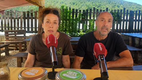 Emilio Turienzo y Mamen Rodríguez, propietarios de la Granja Morgovejo durante la entrevista en el programa / MANOS ARRIBA