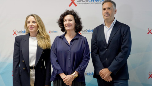 El presidente de Sociedad Española Interdisciplinaria del Sida (Seisida) y especialista en Medicina Interna del Hospital Universitario Infanta Leonor de Madrid, Pablo Ryan; la especialista de la Unidad Clínica de Enfermedades Infecciosas, Microbiología y Medicina Preventiva del Hospital Virgen del Rocío de Sevilla, Nuria Espinosa, y la directora del Plan Nacional sobre el Sida, Julia del Amo, atienden a los medios con motivo del XXII Congreso Nacional sobre el Sida e ITS. Leticia Pérez / ICAL . 