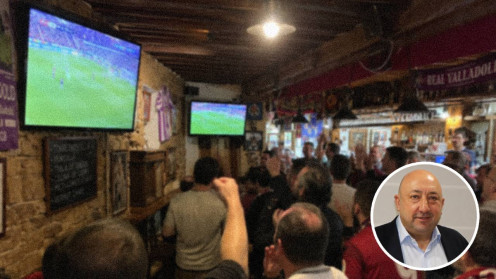 Jaime Fernández,  presidente de la Confederación de Hostelería y Turismo de Castilla y León(Círculo).  Fotografía de un interior de un bar