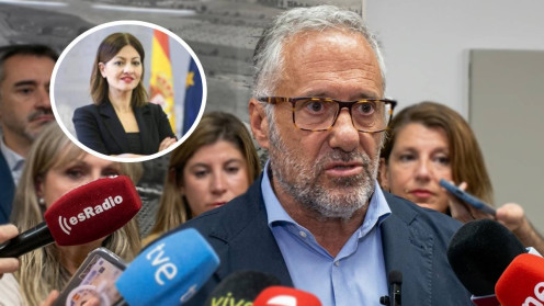 El vicepresidente Carlos Pollán realiza sus declaraciones tras su visita oficial al centro de menores Zambrana en Valladolid. Círculo: La ministra de Juventud e Infancia, Sira Rego, convocante de la próxima Conferencia Sectorial de Infancia y Adolescencia