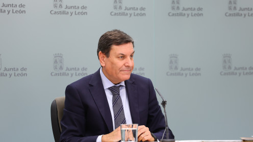 Carlos Fernández Carriedo, portavoz de la Junta de Castilla y León, durante una rueda de prensa tras la retirada del proyecto de ley de violencia de género.