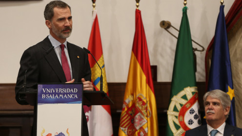 El Rey, Felipe VI, durante su visita a la Universidad de Salamanca en 2018