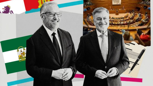 El presidente de las Cortes de Castilla y León, Francisco Vázquez, se reúne con el portavoz parlamentario de Vox, Carlos Pollán, durante la ronda de consultas entre las formaciones para la proposición de candidatos a la Presidencia de la Junta. Cortes CyL