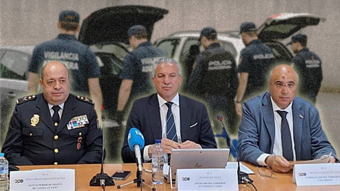 De izquierda a derecha, Jefe Superior de Policía de Castilla y León Juan Carlos Hernández; delegado del Gobierno en Castilla y León, Nicanor Sen; subdelegado del Gobierno en Valladolid, Jacinto Canales.