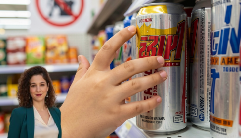 Primer plano lata de bebida energética en un supermercado | Energetica