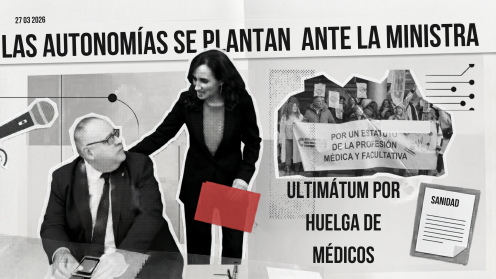 Composición fotográfica: esRadio | Foto original: Juan Lázaro / ICAL . El consejero de Sanidad, Alejandro Vázquez Ramos, dialoga con la ministra de Sanidad Mónica García en al pleno del Consejo Interterritorial del Sistema Nacional de Salud.