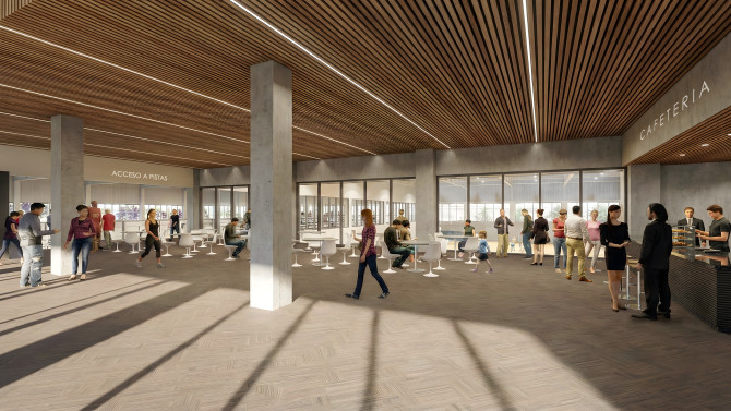 Recreación de la cafeterÃa del nuevo Pabellón de Pizarrales