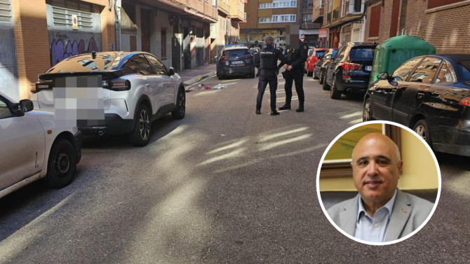 Escena del crimen en Valladolid y foto de archivo del subdelegado del Gobierno, Jacinto Cnales.