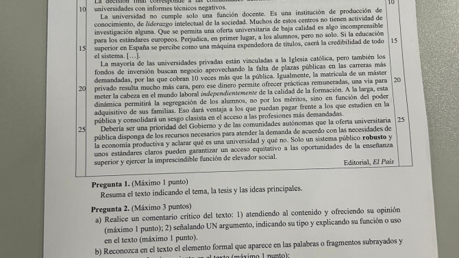 Texto a comentar en el examen ordinario de la PAU 2025 en Castilla y León.