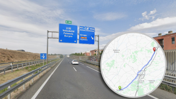 Tramo de la A-62 entre Dueñas y Tordesillas, donde se plantea la polémica ampliación a un tercer carril.