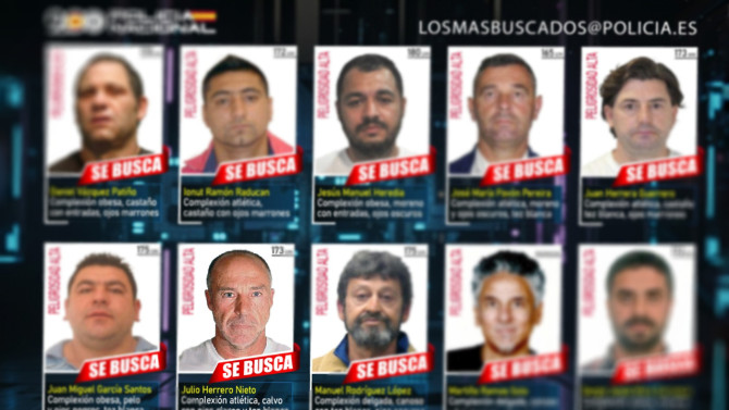 Julio Herrera Nieto, buscado por la Policía Nacional, acusado de narcotráfico, tenencia ilícita de armas y blanqueo de capitales.