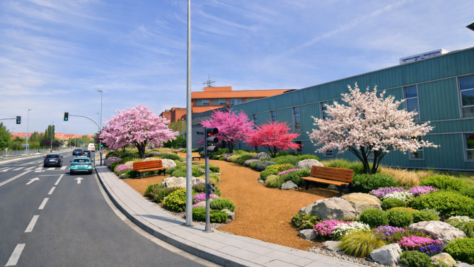 Recreación de la plantación de árboles en el vial del Hospital