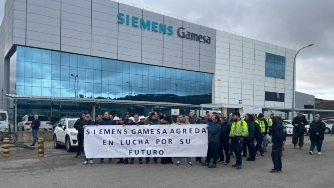 En la imagen, una de las concentraciones de los trabajadores de Siemens Gamesa en Ágreda. 