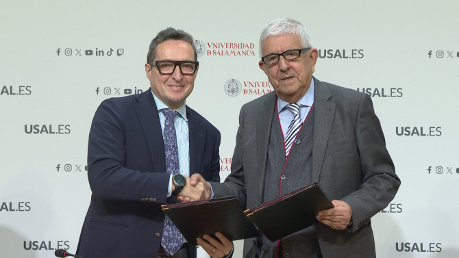 El Rector de la USAL, Juan Manuel Corchado, y el Pesidente de la empresa, Fernando Labrada