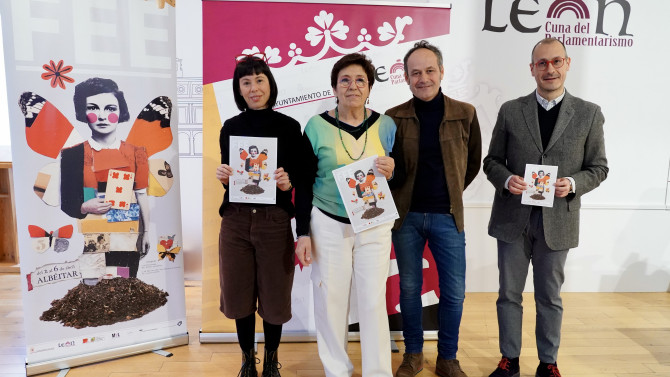 la concejala Acción y Promoción Cultural de la capital, Elena Aguado, presenta la quinta edición de la Feria de Editores Emergentes FEE de León. Junto a ella, la presidenta de la asociación MAL, Magali Labarta, el director de Cultura de la Universidad de León, Iván Rega y el presidente del Gremio de Editores de Castilla y León, Héctor Escobar / ICAL