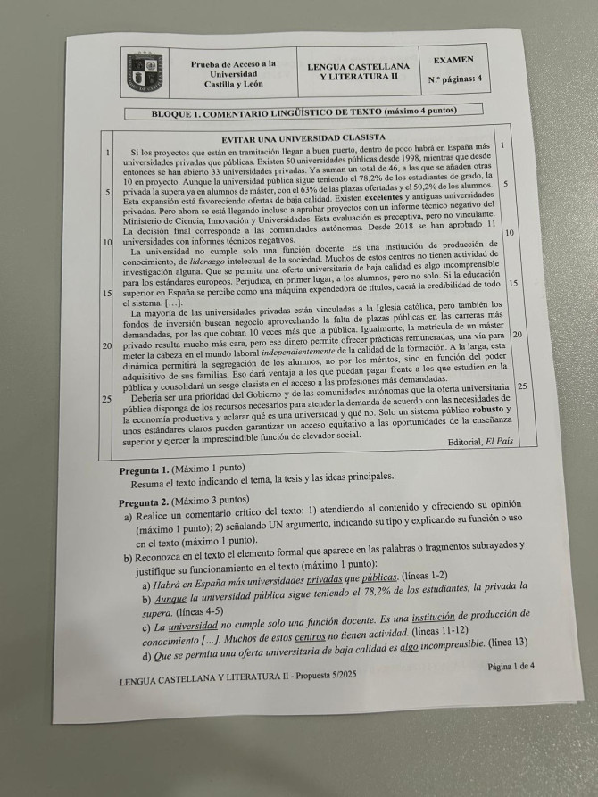 Texto a comentar en el examen ordinario de la PAU 2025 en Castilla y León.